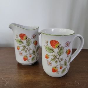 Dolphin Fine China Berry Patch Creamer Pitcher and Mug